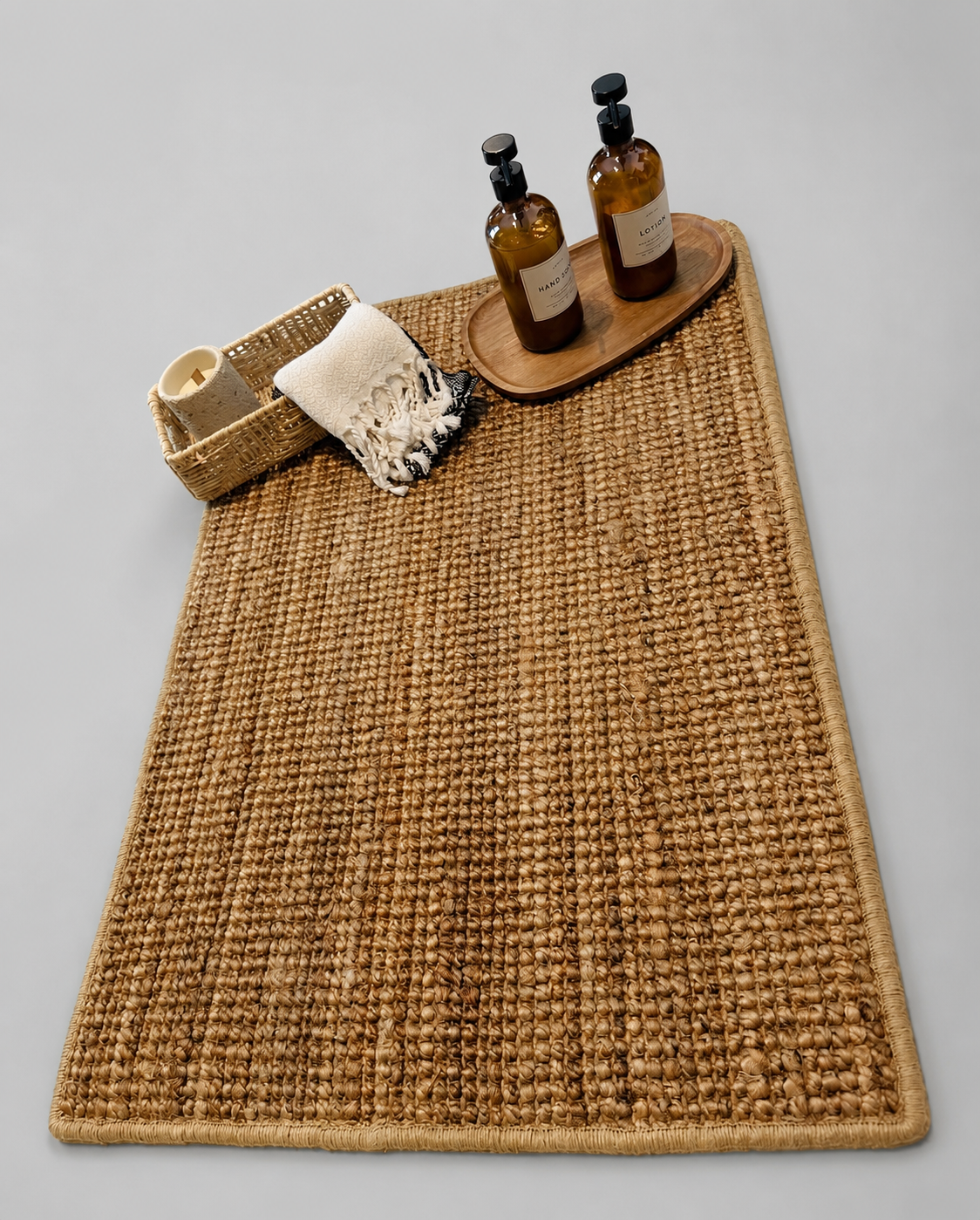 Set Decorativo para Baño con Tapete de Yute Natural – 6 Piezas